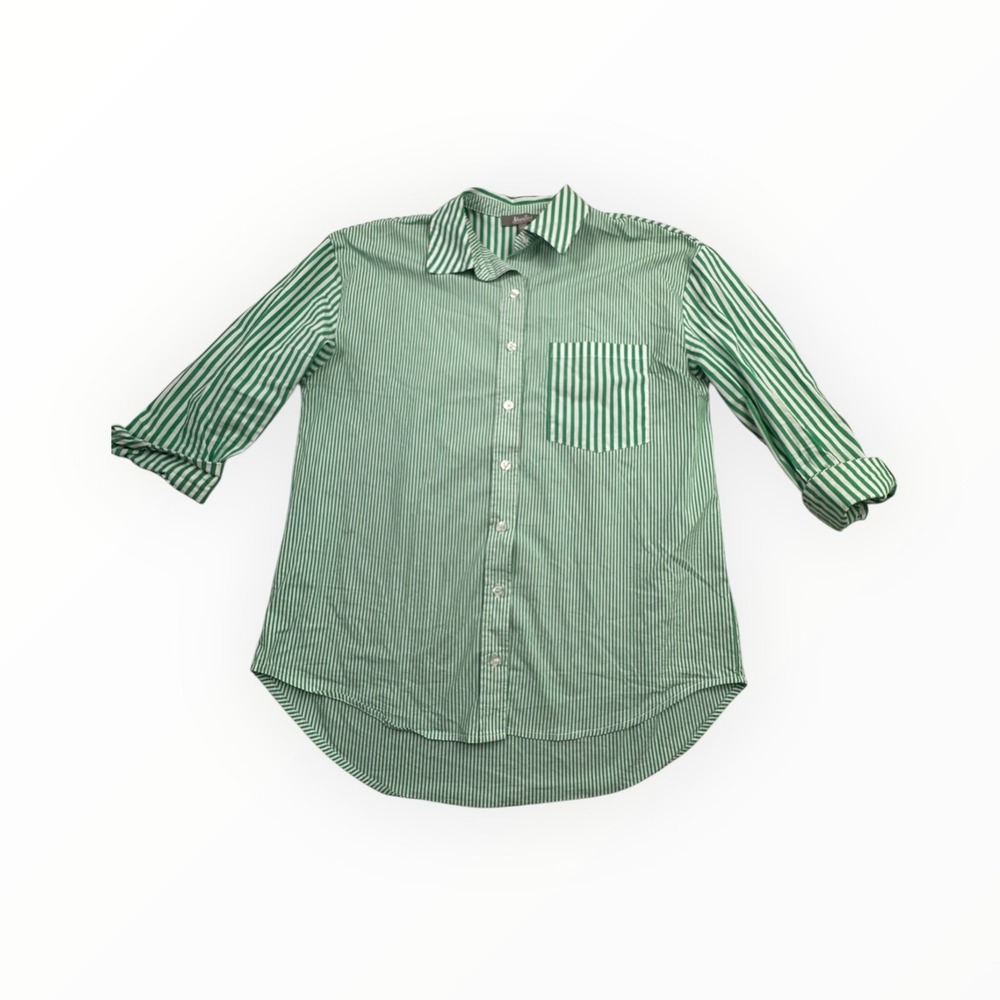 Marled‎ Reunited Clothing Green White Striped Button Down Shirt Womens Small